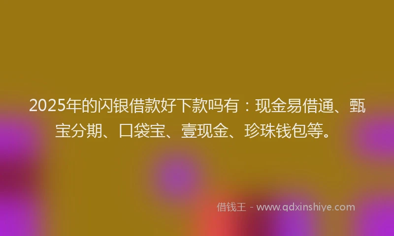 2025年的闪银借款好下款吗有：现金易借通、甄宝分期、口袋宝、壹现金、珍珠钱包等。
