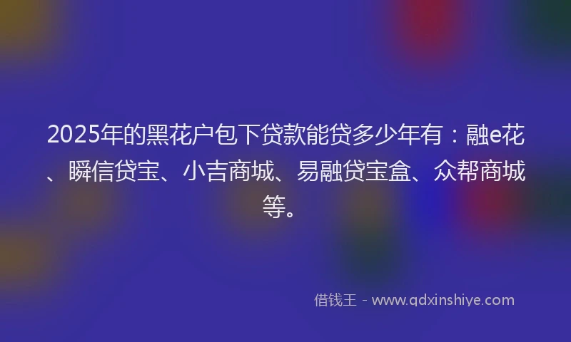 2025年的黑花户包下贷款能贷多少年有:融e花、瞬信贷宝、小吉商城、易融贷宝盒、众帮商城等。