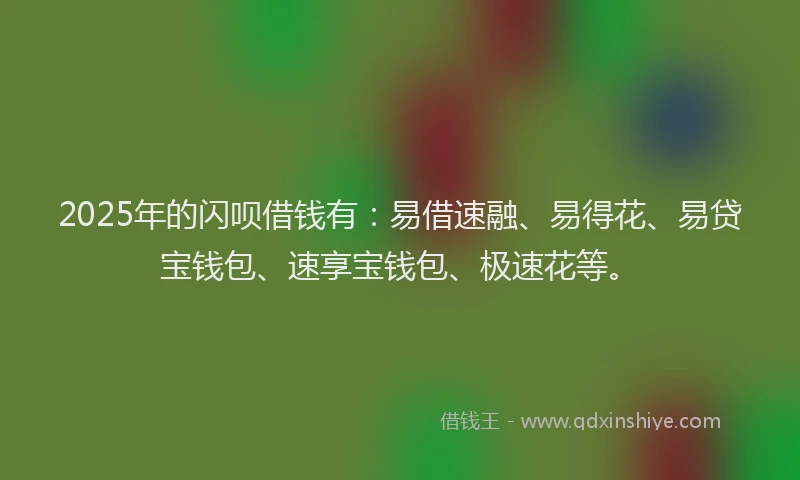 2025年的闪呗借钱有：易借速融、易得花、易贷宝钱包、速享宝钱包、极速花等。