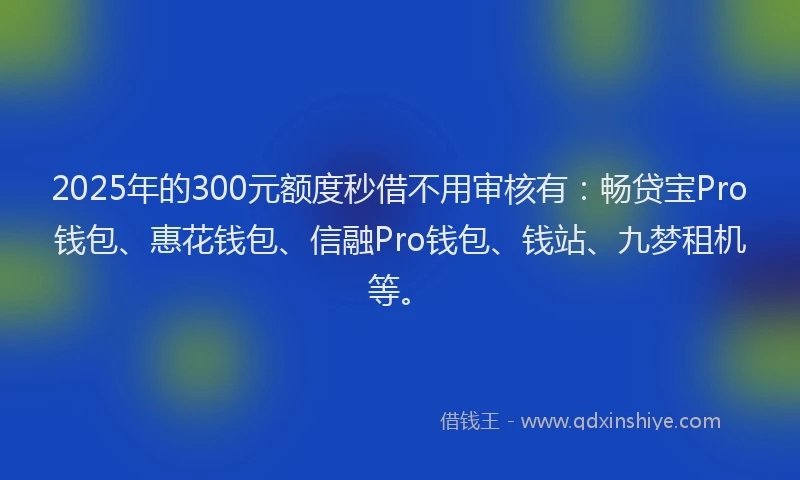 2025年的300元额度秒借不用审核有：畅贷宝Pro钱包、惠花钱包、信融Pro钱包、钱站、九梦租机等。