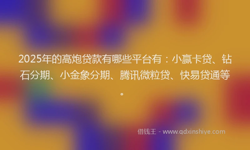 2025年的高炮贷款有哪些平台有：小赢卡贷、钻石分期、小金象分期、腾讯微粒贷、快易贷通等。