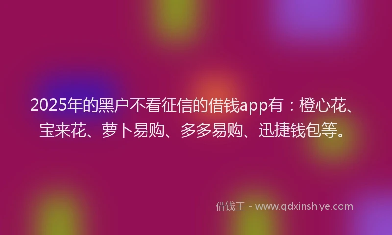 2025年的黑户不看征信的借钱app有：橙心花、宝来花、萝卜易购、多多易购、迅捷钱包等。