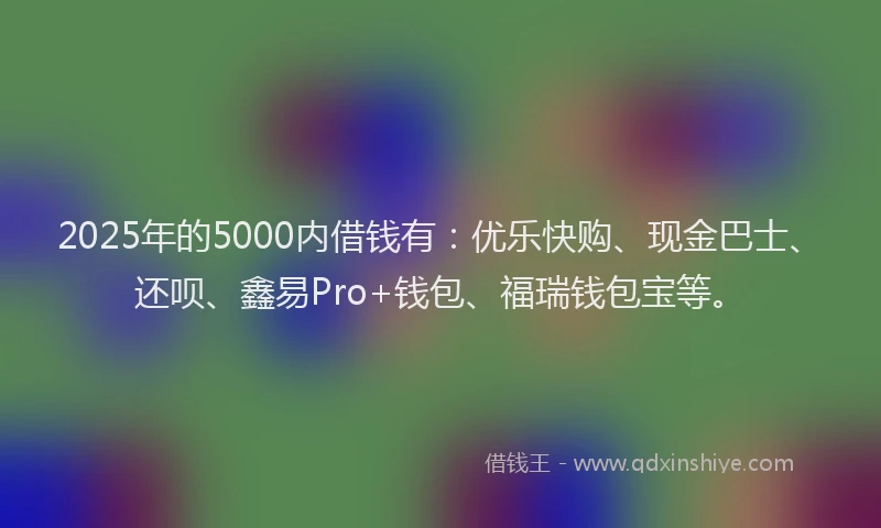 2025年的5000内借钱有：优乐快购、现金巴士、还呗、鑫易Pro+钱包、福瑞钱包宝等。