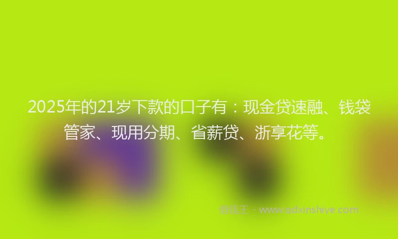 2025年的21岁下款的口子有：现金贷速融、钱袋管家、现用分期、省薪贷、浙享花等。