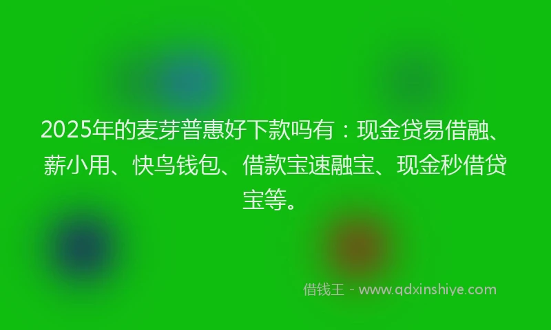 2025年的麦芽普惠好下款吗有：现金贷易借融、薪小用、快鸟钱包、借款宝速融宝、现金秒借贷宝等。