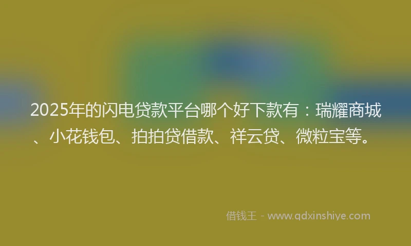 2025年的闪电贷款平台哪个好下款有:瑞耀商城、小花钱包、拍拍贷借款、祥云贷、微粒宝等。