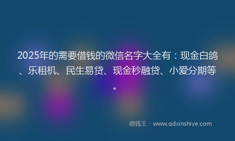 2025年的需要借钱的微信名字大全有:现金白鸽、乐租机、民生易贷、现金秒融贷、小爱分期等。