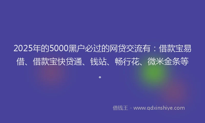 2025年的5000黑户必过的网贷交流有：借款宝易借、借款宝快贷通、钱站、畅行花、微米金条等。