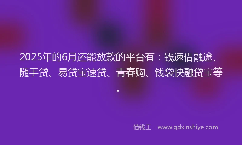 2025年的6月还能放款的平台有：钱速借融途、随手贷、易贷宝速贷、青春购、钱袋快融贷宝等。