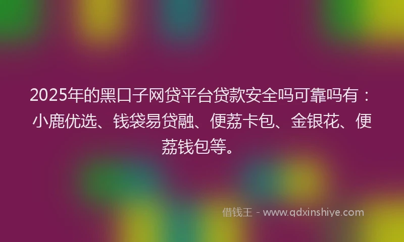 2025年的黑口子网贷平台贷款安全吗可靠吗有：小鹿优选、钱袋易贷融、便荔卡包、金银花、便荔钱包等。