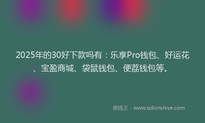 2025年的30好下款吗有：乐享Pro钱包、好运花、宝盈商城、袋鼠钱包、便荔钱包等。