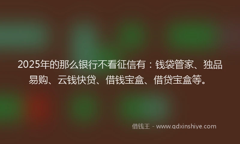 2025年的那么银行不看征信有：钱袋管家、独品易购、云钱快贷、借钱宝盒、借贷宝盒等。