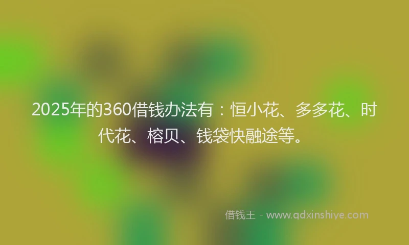 2025年的360借钱办法有：恒小花、多多花、时代花、榕贝、钱袋快融途等。