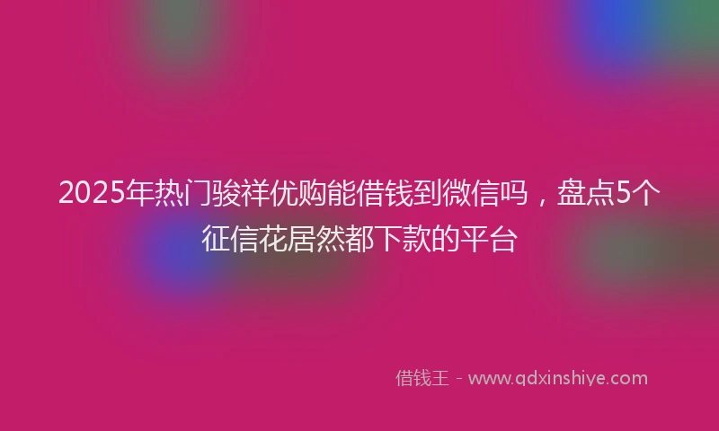 2025年热门骏祥优购能借钱到微信吗,盘点5个征信花居然都下款的平台