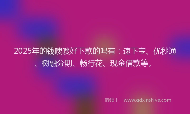 2025年的钱嗖嗖好下款的吗有:速下宝、优秒通、树融分期、畅行花、现金借款等。