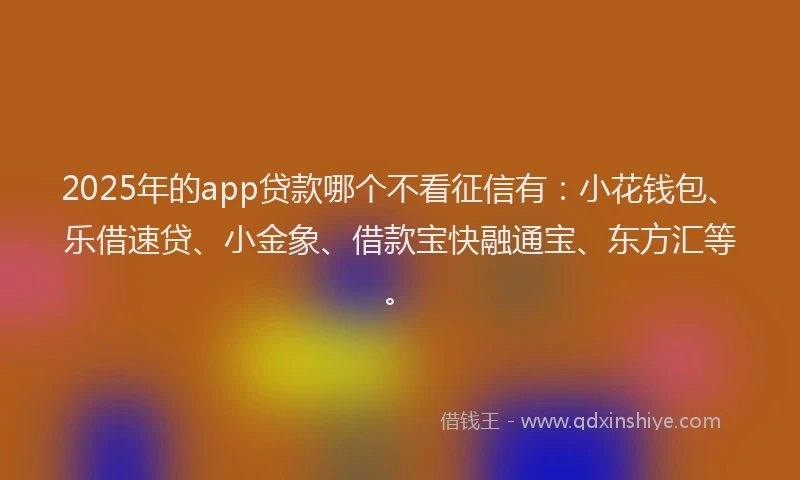 2025年的app贷款哪个不看征信有：小花钱包、乐借速贷、小金象、借款宝快融通宝、东方汇等。