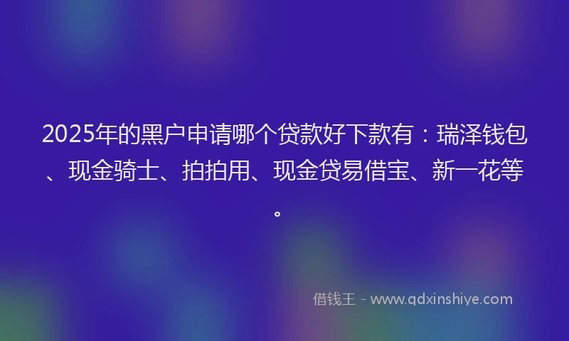 2025年的黑户申请哪个贷款好下款有：瑞泽钱包、现金骑士、拍拍用、现金贷易借宝、新一花等。