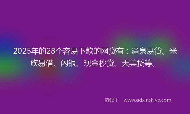 2025年的28个容易下款的网贷有：涌泉易贷、米族易借、闪银、现金秒贷、天美贷等。