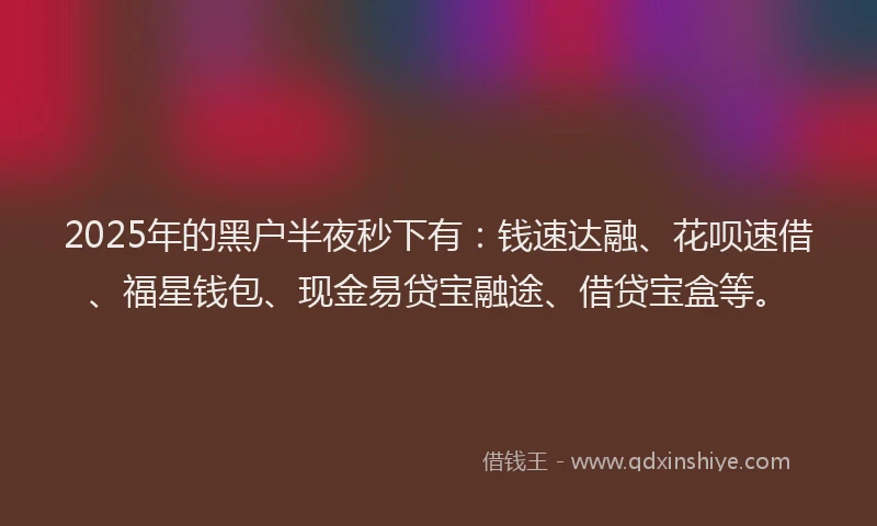 2025年的黑户半夜秒下有：钱速达融、花呗速借、福星钱包、现金易贷宝融途、借贷宝盒等。