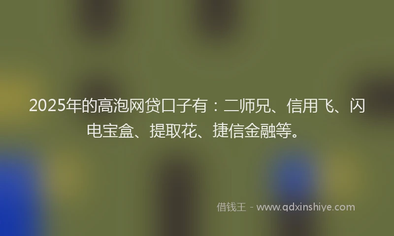 2025年的高泡网贷口子有：二师兄、信用飞、闪电宝盒、提取花、捷信金融等。