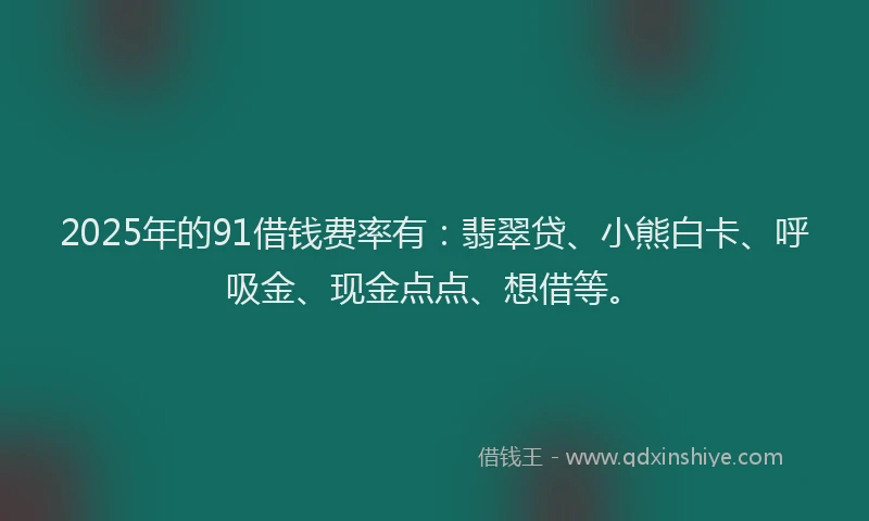 2025年的91借钱费率有：翡翠贷、小熊白卡、呼吸金、现金点点、想借等。
