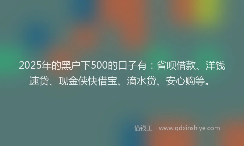 2025年的黑户下500的口子有：省呗借款、洋钱速贷、现金侠快借宝、滴水贷、安心购等。