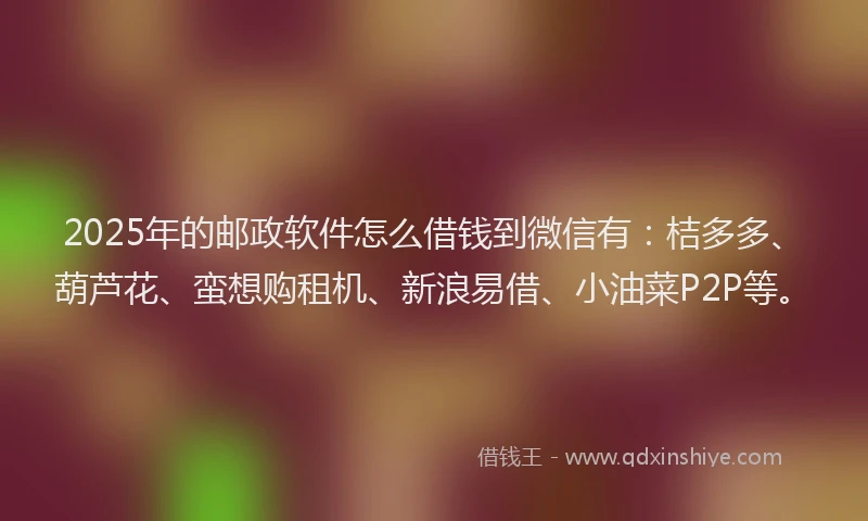 2025年的邮政软件怎么借钱到微信有：桔多多、葫芦花、蛮想购租机、新浪易借、小油菜P2P等。
