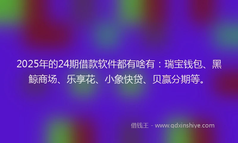 2025年的24期借款软件都有啥有：瑞宝钱包、黑鲸商场、乐享花、小象快贷、贝赢分期等。