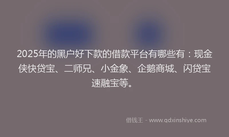 2025年的黑户好下款的借款平台有哪些有：现金侠快贷宝、二师兄、小金象、企鹅商城、闪贷宝速融宝等。