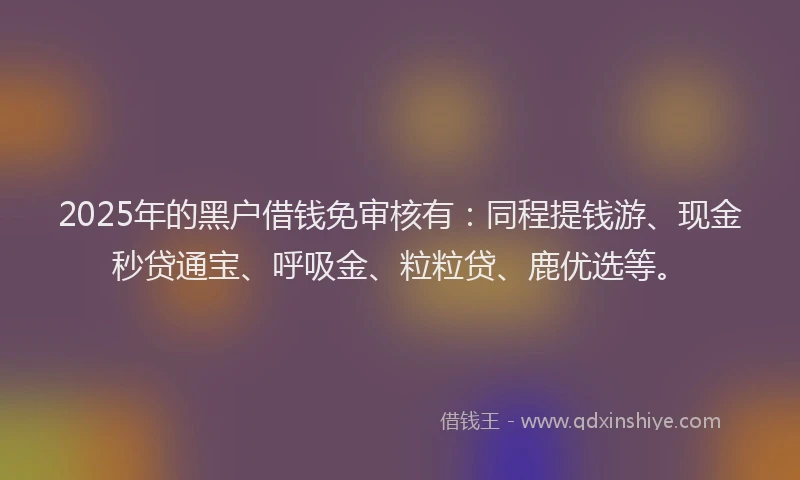 2025年的黑户借钱免审核有：同程提钱游、现金秒贷通宝、呼吸金、粒粒贷、鹿优选等。