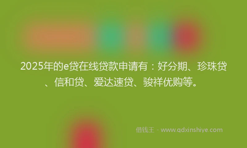 2025年的e贷在线贷款申请有：好分期、珍珠贷、信和贷、爱达速贷、骏祥优购等。