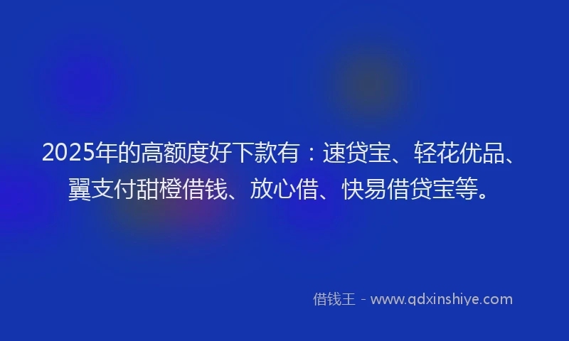 2025年的高额度好下款有:速贷宝、轻花优品、翼支付甜橙借钱、放心借、快易借贷宝等。