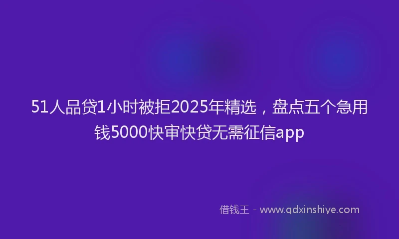 51人品贷1小时被拒2025年精选，盘点五个急用钱5000快审快贷无需征信app