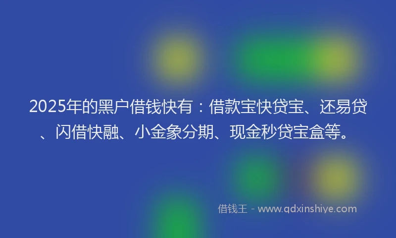 2025年的黑户借钱快有：借款宝快贷宝、还易贷、闪借快融、小金象分期、现金秒贷宝盒等。