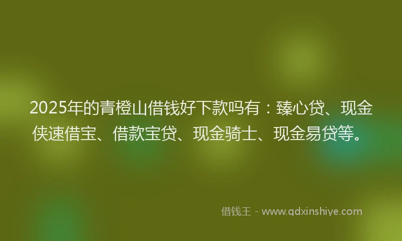 2025年的青橙山借钱好下款吗有：臻心贷、现金侠速借宝、借款宝贷、现金骑士、现金易贷等。