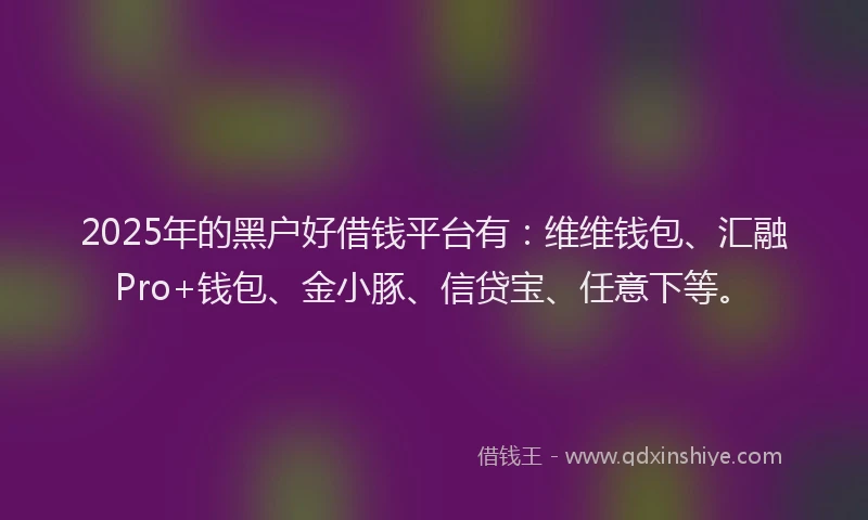 2025年的黑户好借钱平台有：维维钱包、汇融Pro+钱包、金小豚、信贷宝、任意下等。