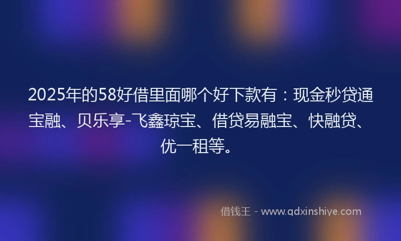 2025年的58好借里面哪个好下款有：现金秒贷通宝融、贝乐享-飞鑫琼宝、借贷易融宝、快融贷、优一租等。