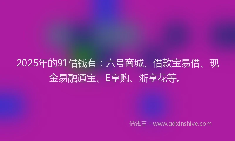 2025年的91借钱有：六号商城、借款宝易借、现金易融通宝、E享购、浙享花等。