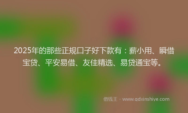 2025年的那些正规口子好下款有：薪小用、瞬借宝贷、平安易借、友佳精选、易贷通宝等。