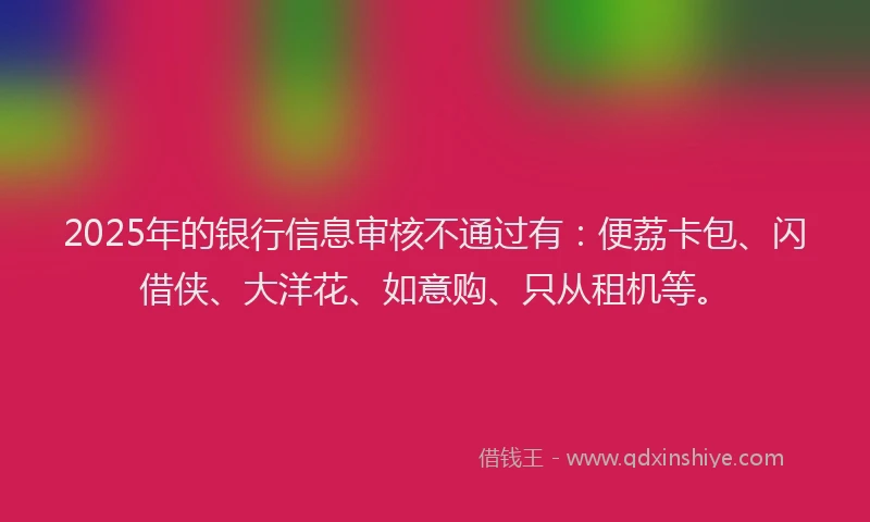 2025年的银行信息审核不通过有：便荔卡包、闪借侠、大洋花、如意购、只从租机等。