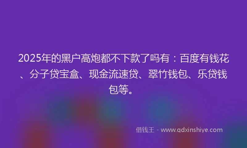 2025年的黑户高炮都不下款了吗有：百度有钱花、分子贷宝盒、现金流速贷、翠竹钱包、乐贷钱包等。