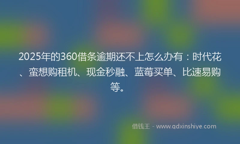 2025年的360借条逾期还不上怎么办有：时代花、蛮想购租机、现金秒融、蓝莓买单、比速易购等。