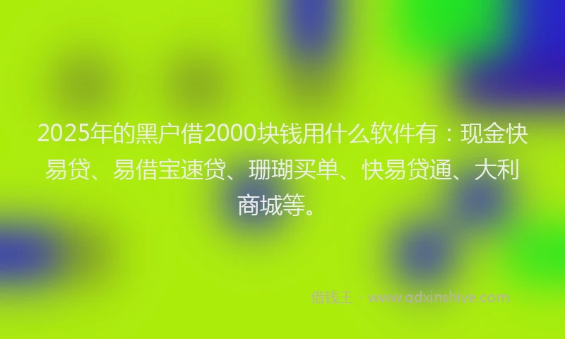 2025年的黑户借2000块钱用什么软件有：现金快易贷、易借宝速贷、珊瑚买单、快易贷通、大利商城等。