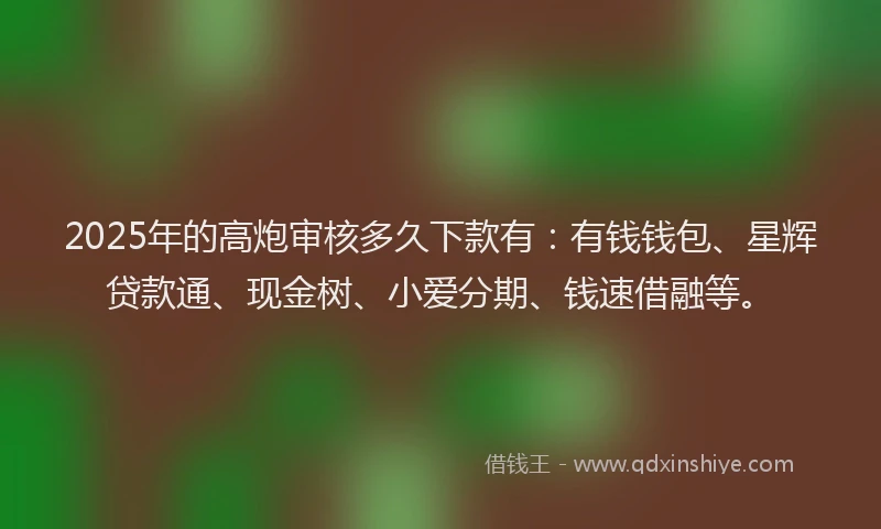 2025年的高炮审核多久下款有：有钱钱包、星辉贷款通、现金树、小爱分期、钱速借融等。