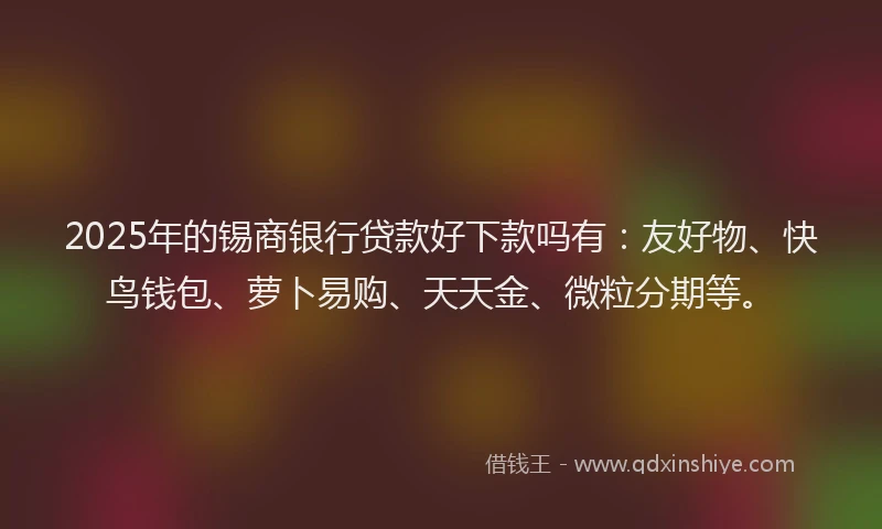 2025年的锡商银行贷款好下款吗有：友好物、快鸟钱包、萝卜易购、天天金、微粒分期等。