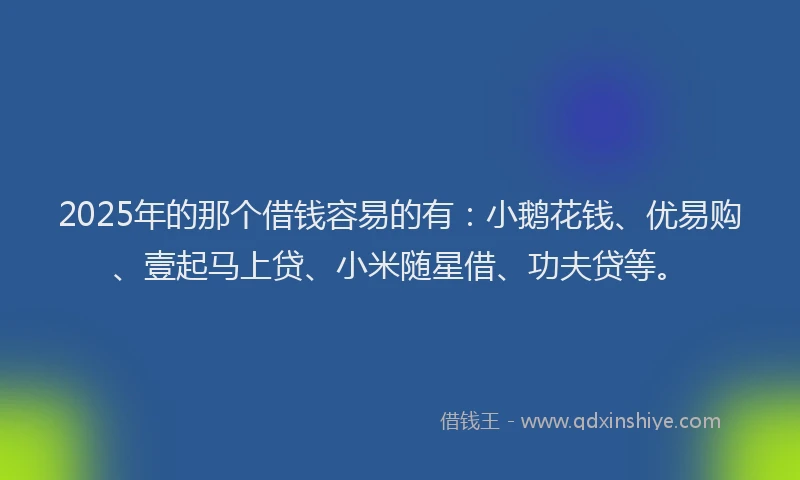 2025年的那个借钱容易的有：小鹅花钱、优易购、壹起马上贷、小米随星借、功夫贷等。