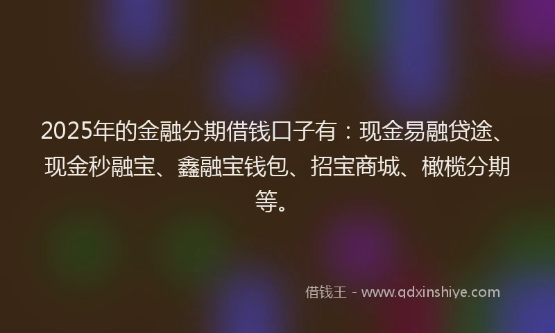 2025年的金融分期借钱口子有：现金易融贷途、现金秒融宝、鑫融宝钱包、招宝商城、橄榄分期等。