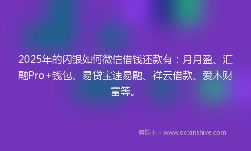 2025年的闪银如何微信借钱还款有：月月盈、汇融Pro+钱包、易贷宝速易融、祥云借款、爱木财富等。