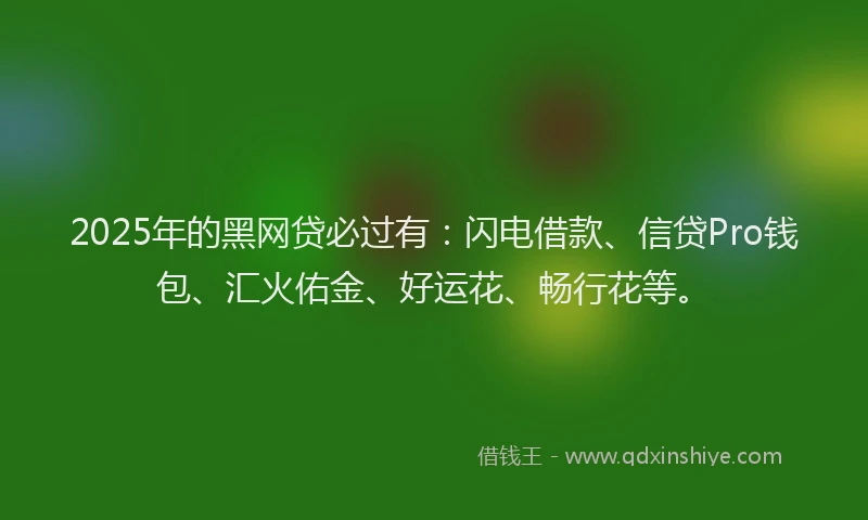 2025年的黑网贷必过有：闪电借款、信贷Pro钱包、汇火佑金、好运花、畅行花等。