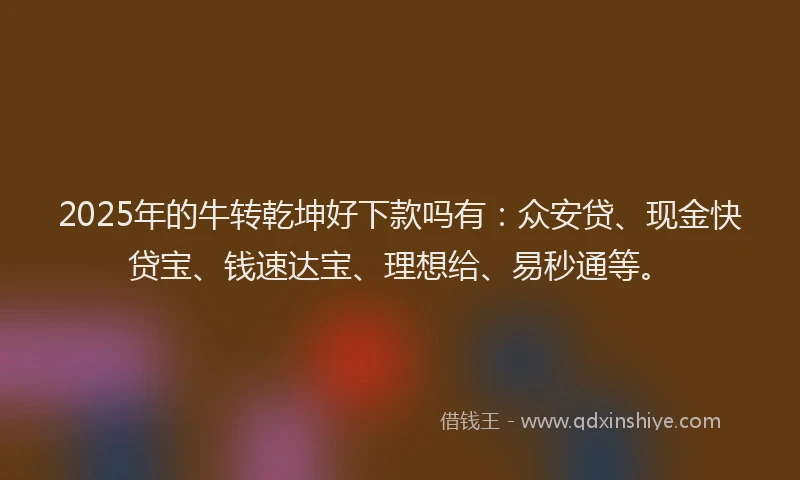 2025年的牛转乾坤好下款吗有：众安贷、现金快贷宝、钱速达宝、理想给、易秒通等。